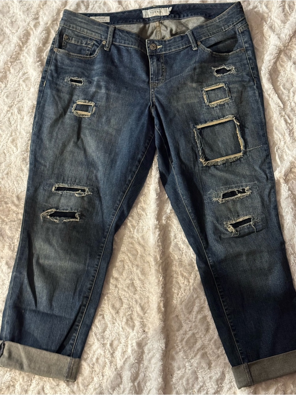 Torrid Distressed Dark Blue Boyfriend Jeans